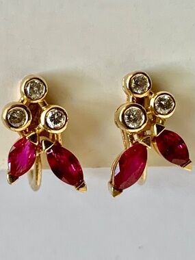 Vintage 18K Gold Ruby & Diamond Earrings | Estate Fine Jewelry